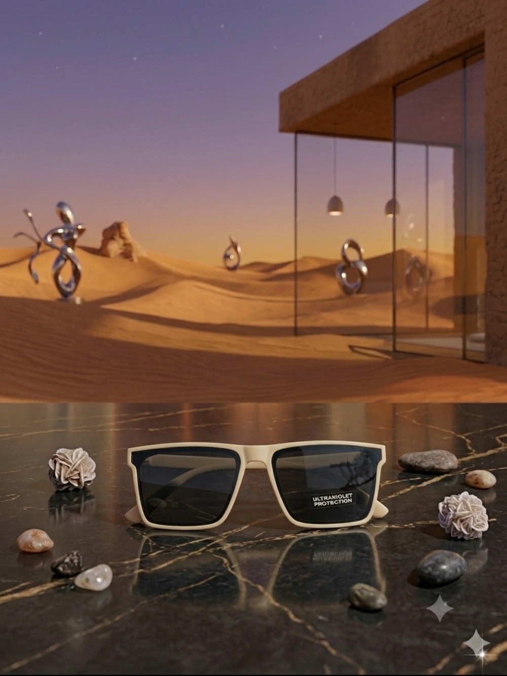 Beige Frame Sunglasses with Dark Lenses